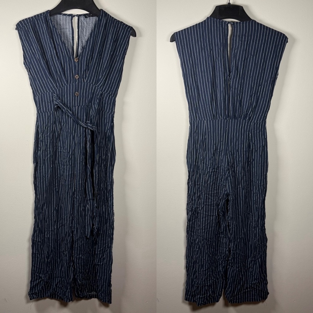 Cotton On Blue Sleeveless V-Neck Striped Jumpsuit Size Small